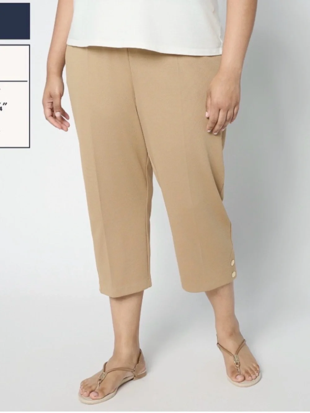 Isaac Mizrahi Live! Regular Texture Knit Crop Pants with Snap Trim Size XL Camel
